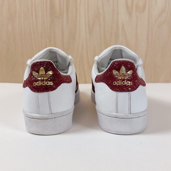 Adidas Superstar Sneakers White & Maroon Snake Texture Women’s 7 - Picture 4 of 14